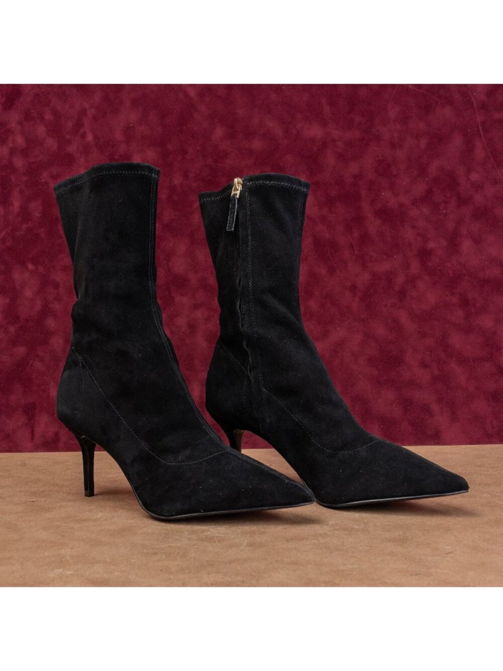 Reiss Women Caley Black Suede Dress Fashion Zip Pointy Toe Boots 10.5US EUR41